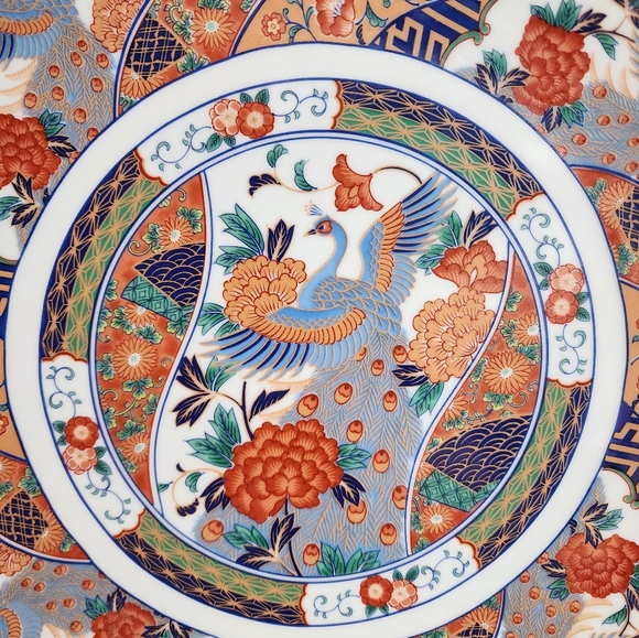 Large Japanese Imari Peacock Floral Footed Platter Console Bowl - Picture 4 of 16